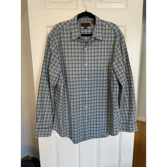 Timberland Mens XL Long Sleeve Button Up Polo 100% Cotton Plaid Gray White - Picture 1 of 8